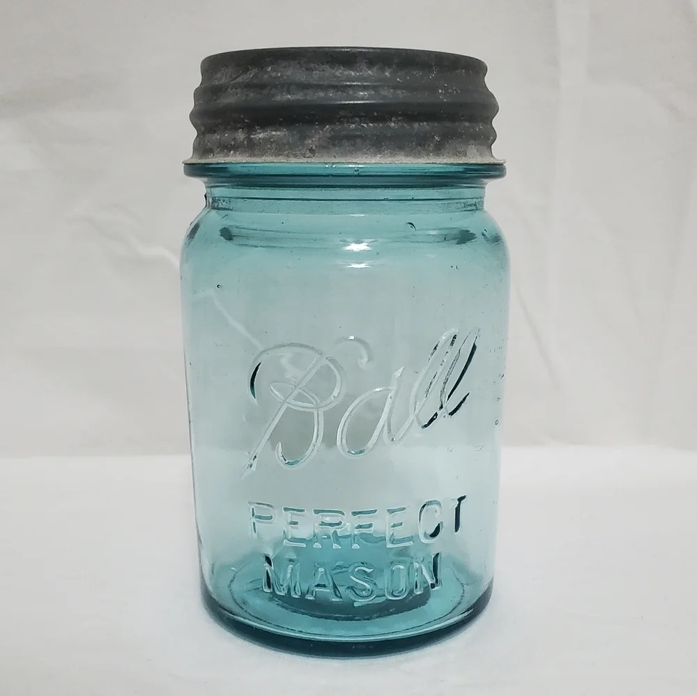 Vintage Ball Perfect Mason Aqua Glass Pint Jar #9